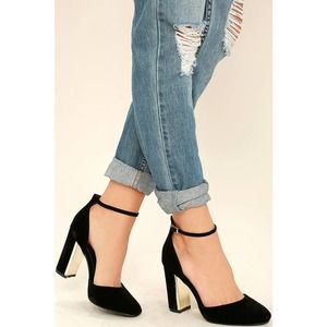 Lulu's Laura Black Velvet Ankle Strap Heels
